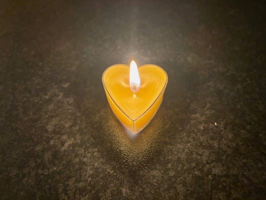 100% Real Raw Pure Organic Beeswax Transparent Heart Tea-lights x 5No.